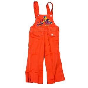 Vintage 70s Winnie The Pooh Orange Embroidered Overalls Kids Size 3T